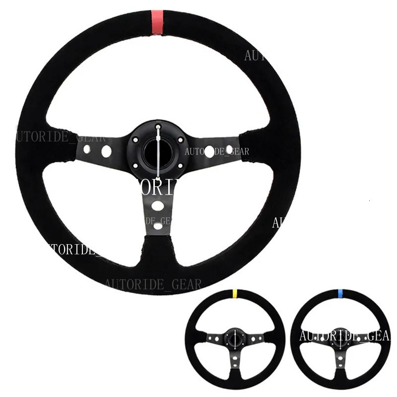 Universal 14 Inch 350Mm Suede/Pvc Car Accessories Racing Wheels Deep Corn Drifting Sport Auto Turn Steering Wheel With Utor28 Cars Modification Parts On Sale
