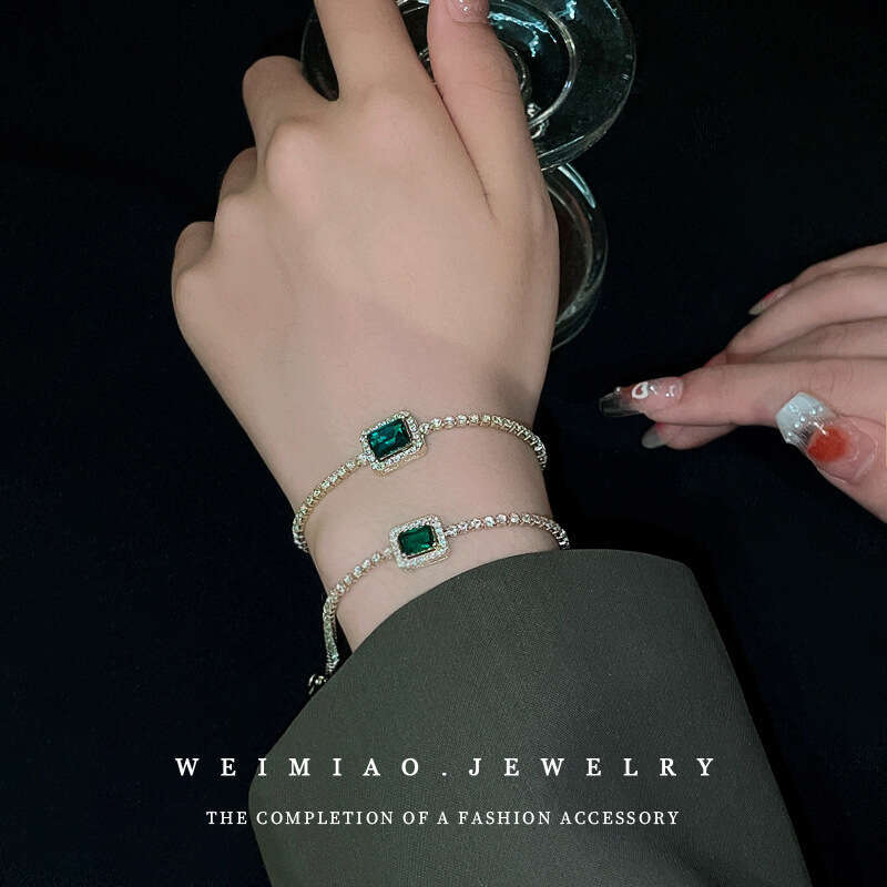 Emerald Square Geometric Zircon Bracelet Light Personality Ins Style Fashionable Temperament Jewelry for Women ddmypluto