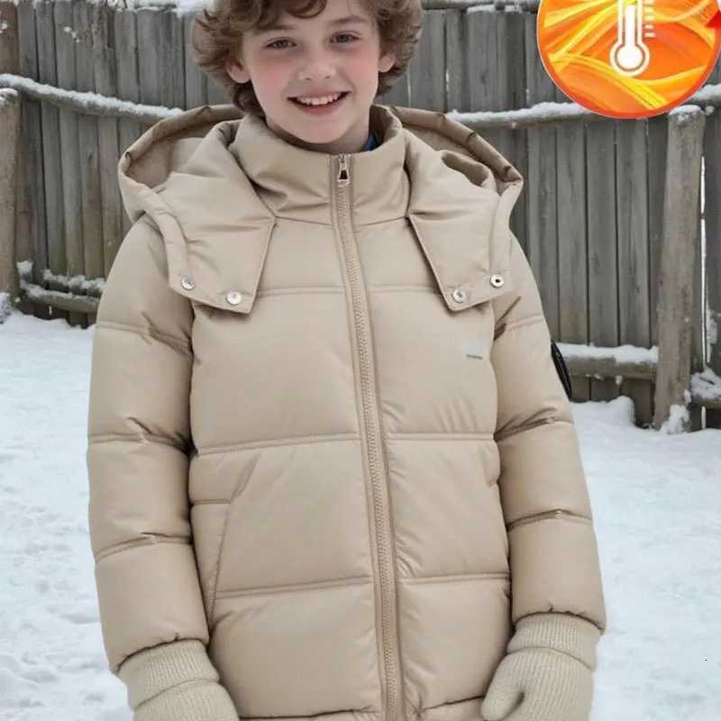 Boys Winter Thicken Warm Down Jacket Kids CottonPadded Hood Parka Coat Loose Stand Collar Long Sleeve Casual Outerwear for TeenT251016