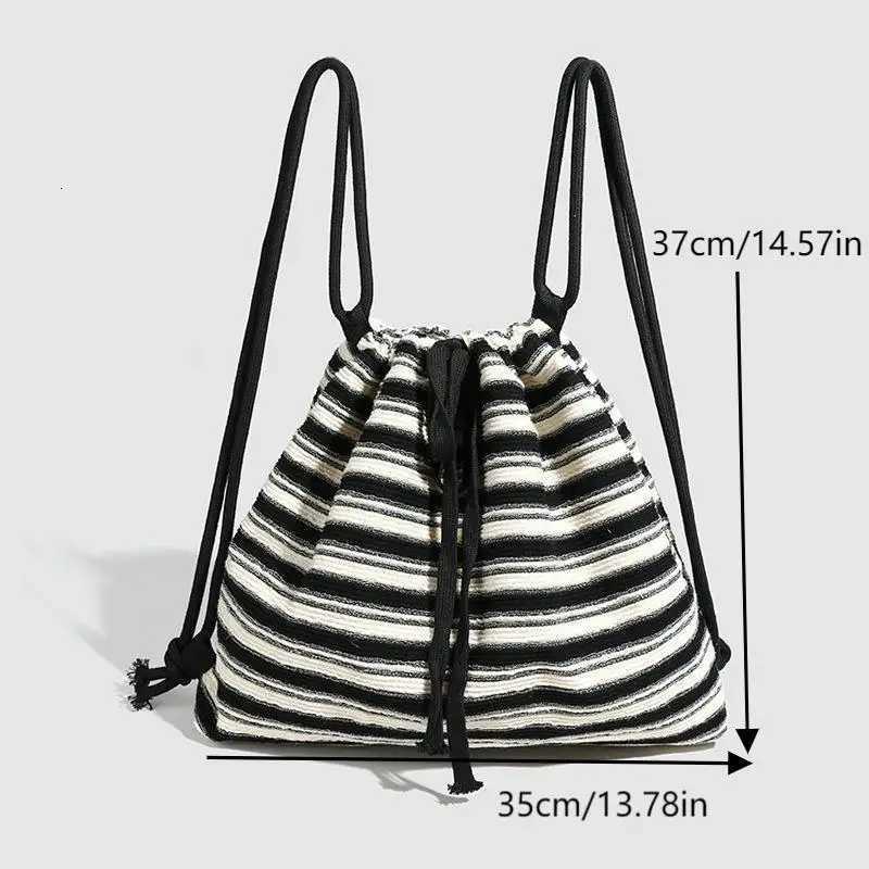 YY35Fashion Casual Striped Backpack Knitting Tote Bag Large Capacity Commuting Bag Student Double Shoulder Strap BagsT251016