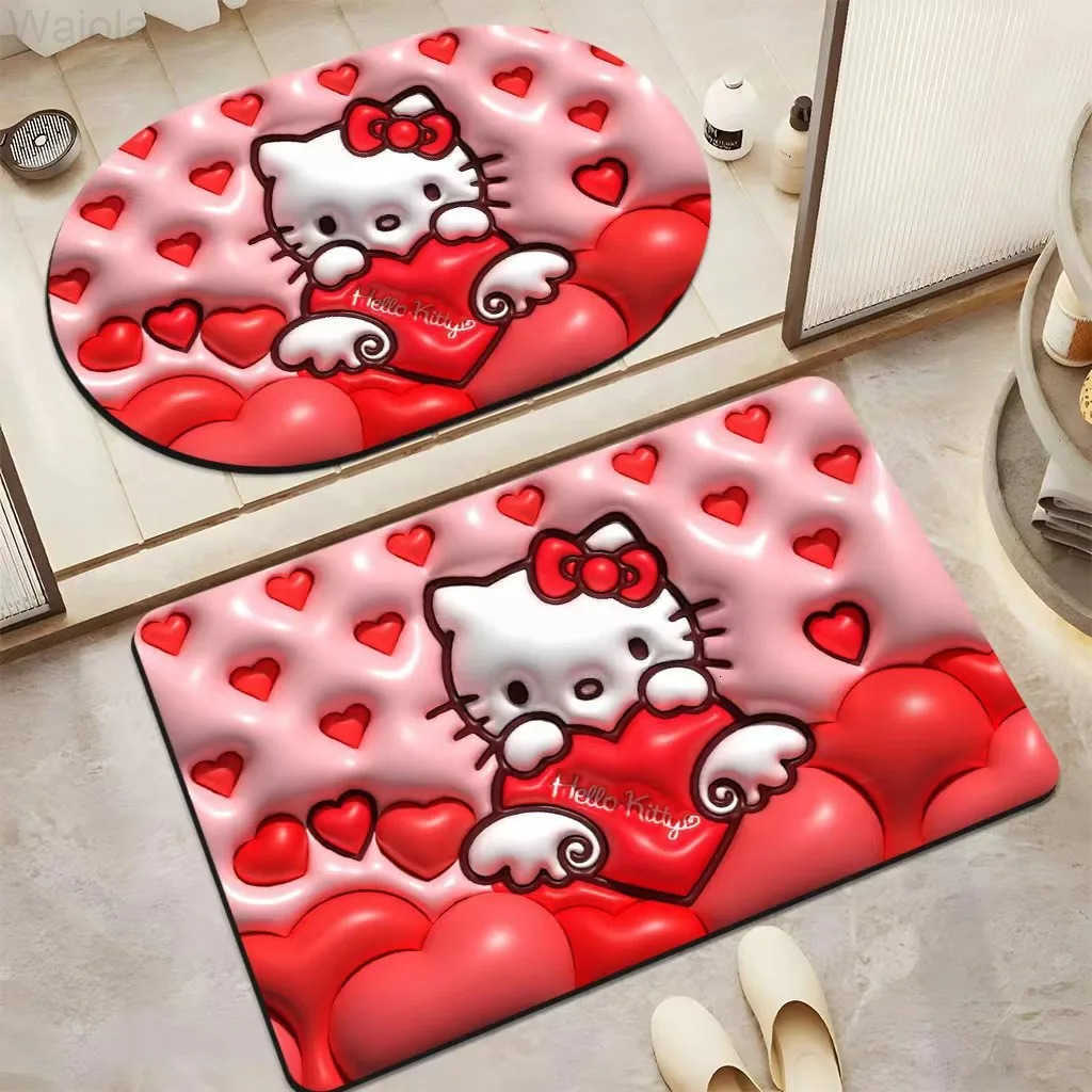 Sanrio Hello Kitty Rug Diatom Mud Absorbent Floor Mat Bathroom Antiskid Quick Drying Carpet Memory Foam Kitchen Bedroom Doormat L251016