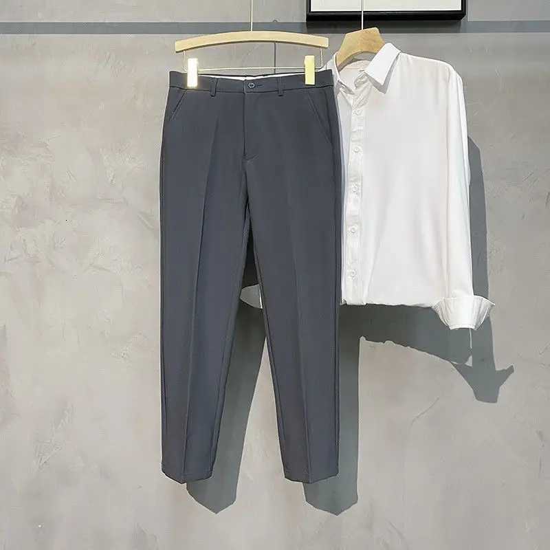 Black Slim Fit Man 9 Cropped Suits Pants New Antiwrinkle Vintage Formal Designer Clothes Classic Casual Suit Trousers for Men X251016