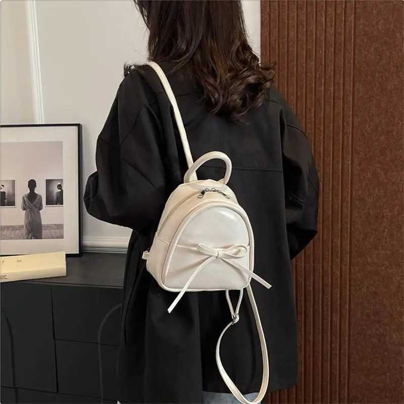 Simple and Fashionable Womens PU Backpack Cute Solid Bow Waterproof Zipper BagT251016