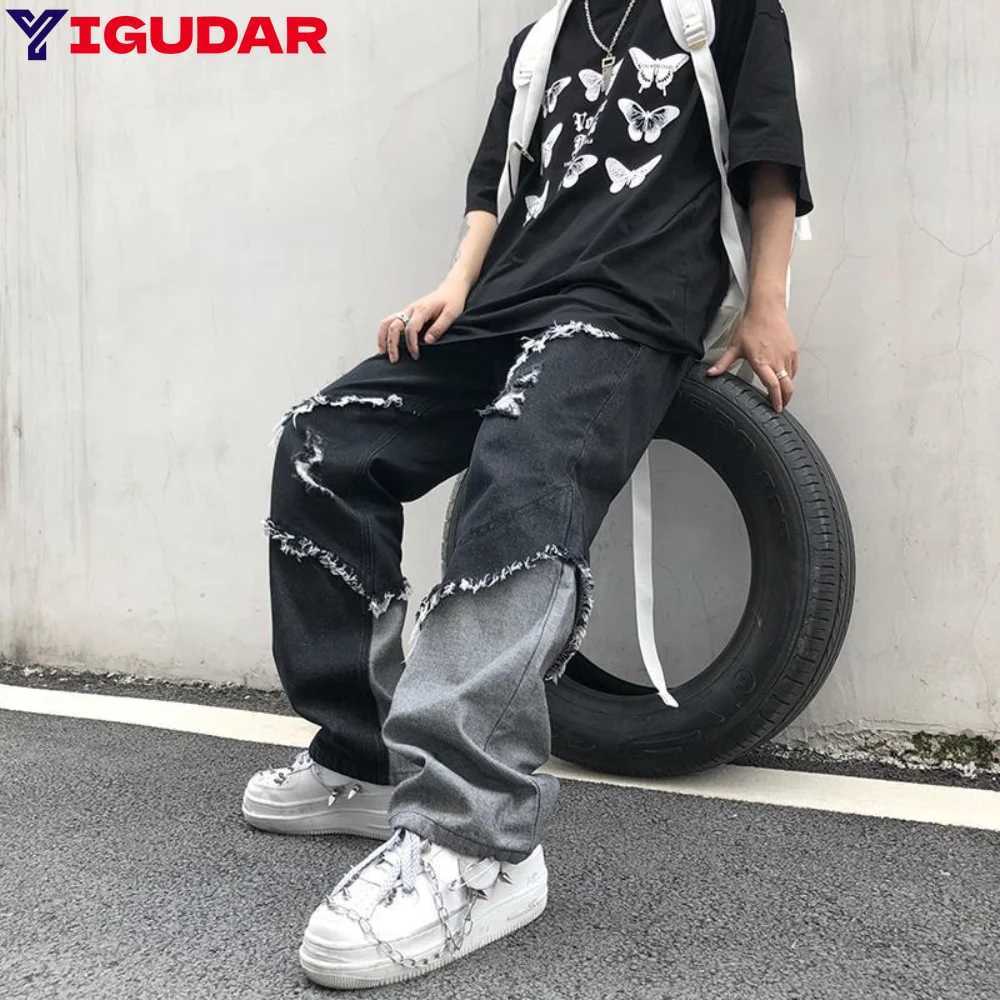 High Street Man Denim Pants Trousers Retro Y2k Straight Jean Streetwear Loose Mopping Pants Loose Design Fashion Casual Pants J251016