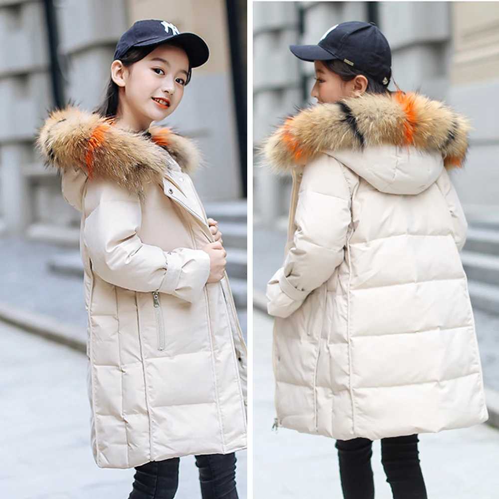 AMUR LEOPARD Girls Padded CoatWinter Warm Long JacketFur Hooded Kids OvercoatWindproof Casual Childrens Down JacketT251016