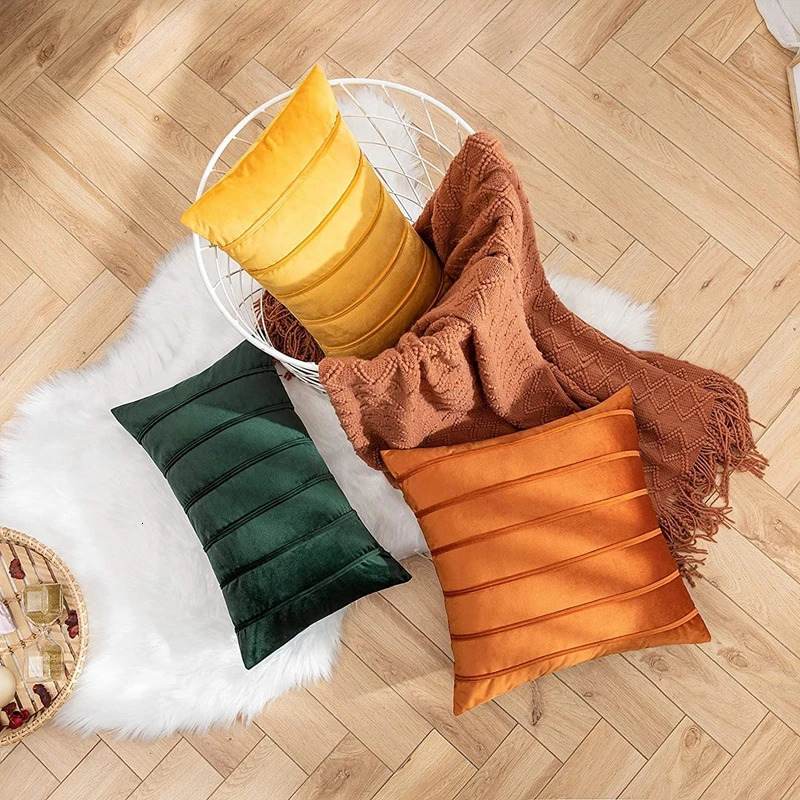 Fall Solid Striped Velvet Pillowcase Couch Chair Cushion Cover Throw Pillow for Seasonal Autumn 30x50cm 45x45cm Christmas Gift 251016