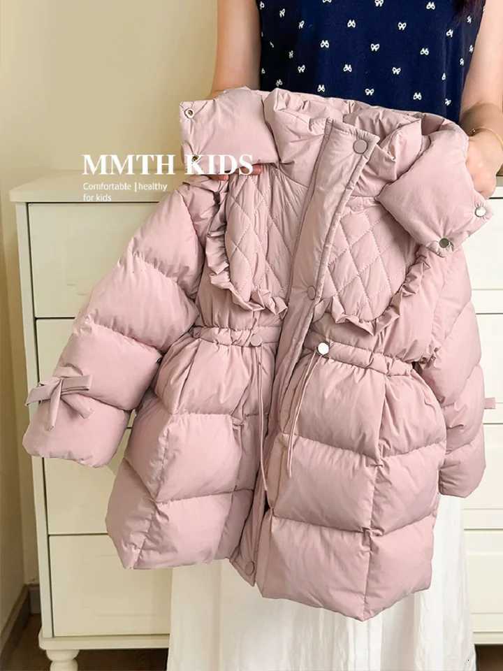 Winter Warm Girls Sweet Pink WaistSlimming Hooded Zipper Puffer Jackets School Kids Coat Top Children Outfit Windbreaker 212YrT251016