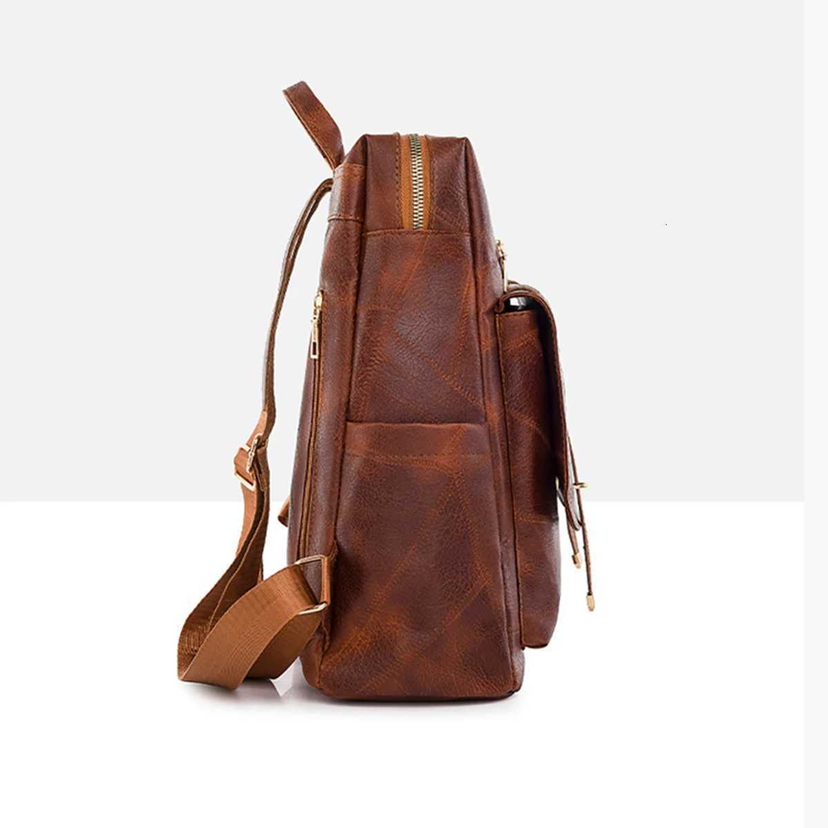 Backpack Trendy Korean Edition Fashion Solid Color Womens Backpack Casual PU Soft Leather Anti Splash Travel BagLJXT251016