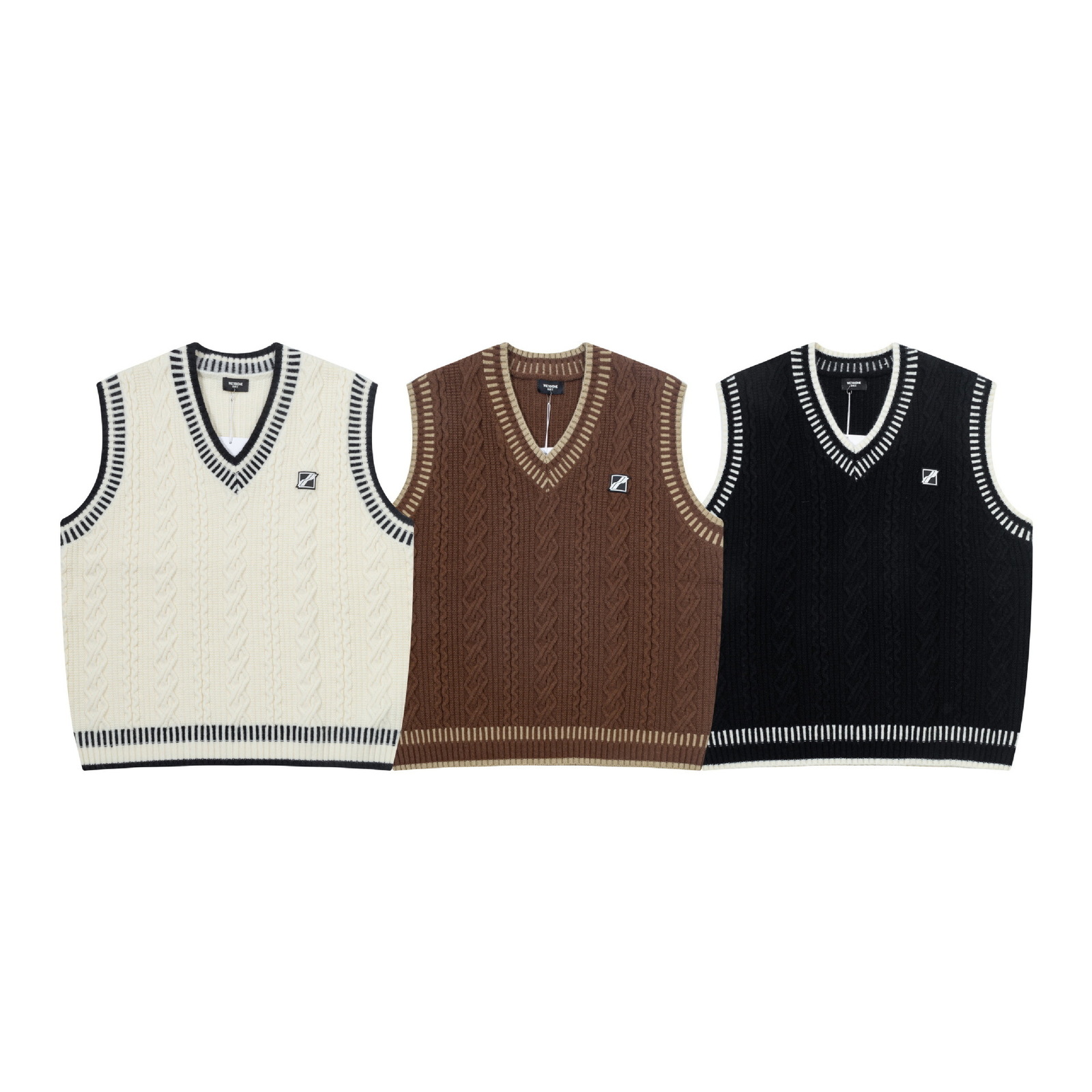 WE11DONE DUKE Vest Sweater Autumn Winter Unisex American Style Loose Lazy Style Cable Knit VNeck 241105