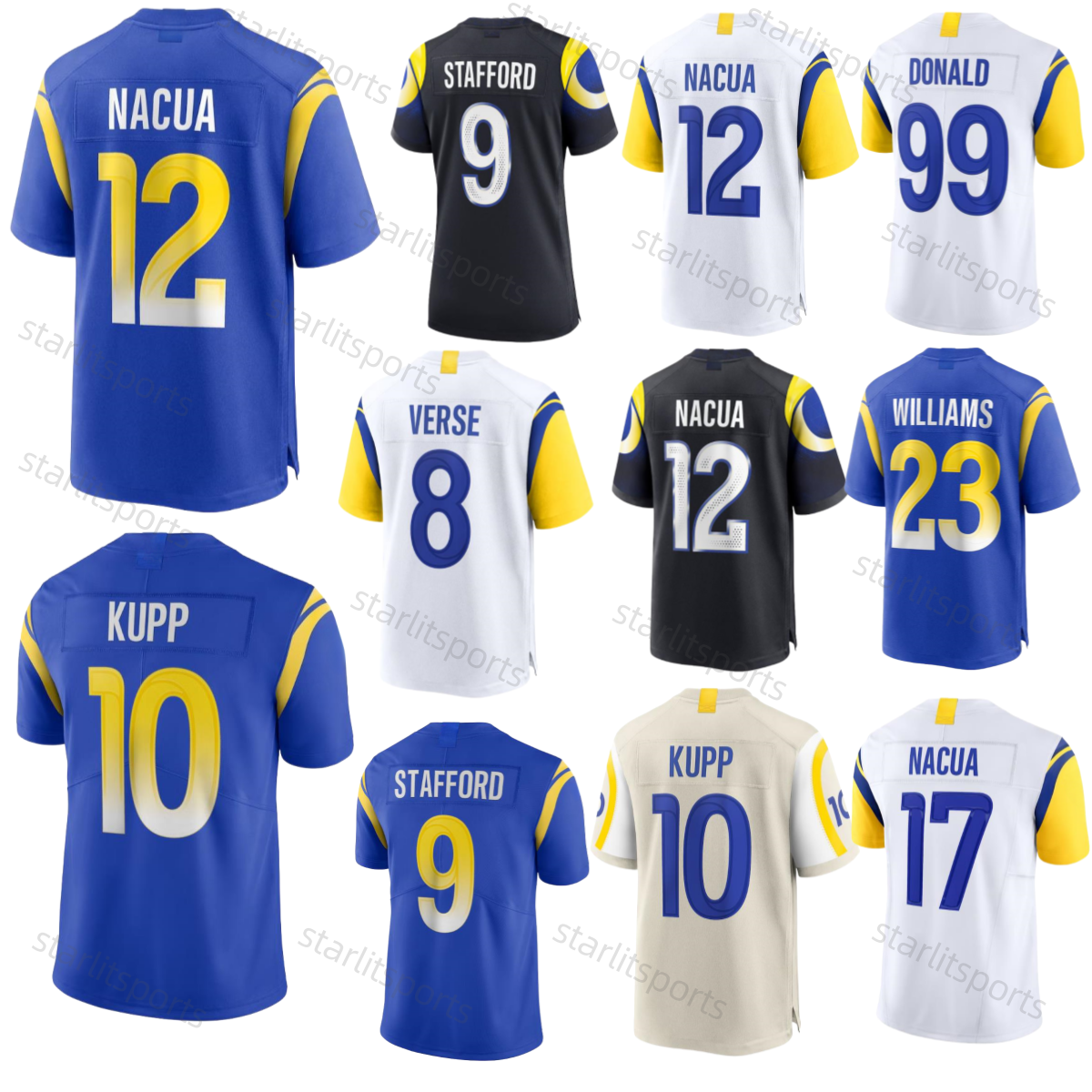 Higbee Mens Stafford Custom Football Jersey Verse Embroidered Stitched Letters with Short sleeve Nacua Adult Jersey Kupp Youth Women Fiske Donald Williams kids