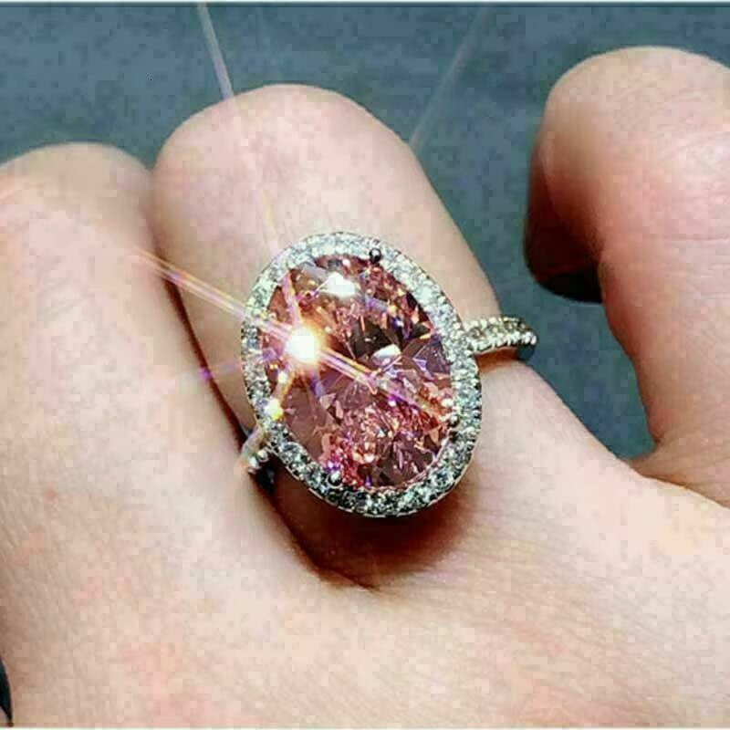 moissanite ring CAOSHI 2025 Big EggShaped Diamond Imitated Moissanite Rings Wedding Bride Oval Pink Zircon Finger Rings Women