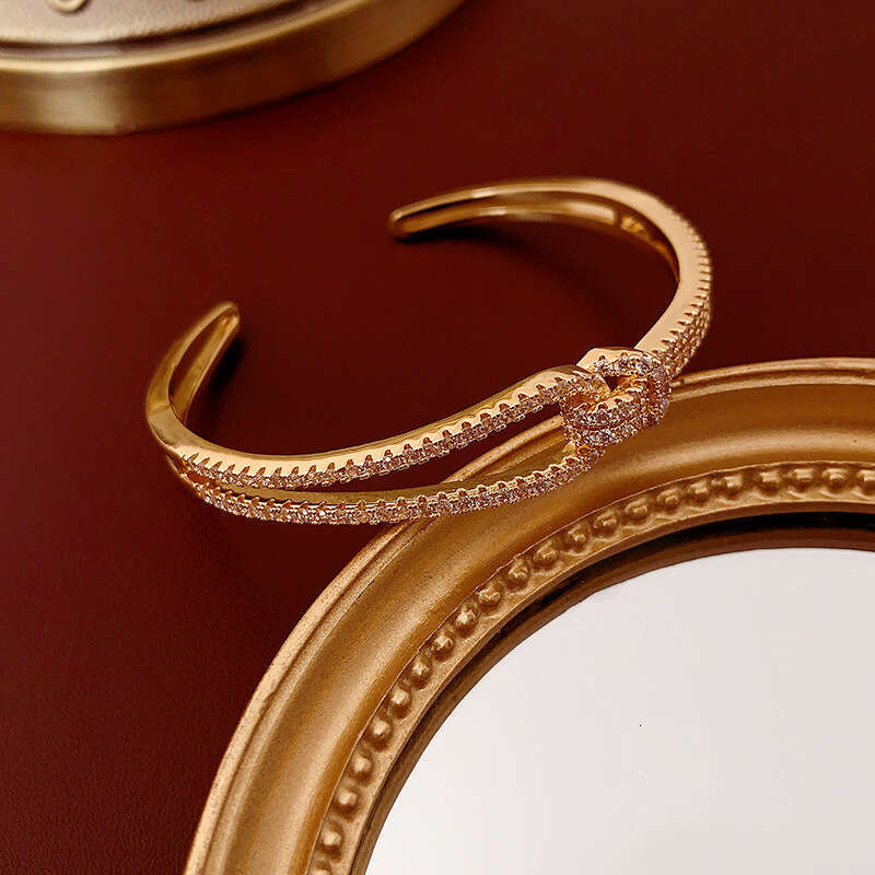 Zircon Inlaid Double Layer Metal Open Bracelet Fashionable Unique Bangle Light High-end Sense Women's Jewelry ddmypluto