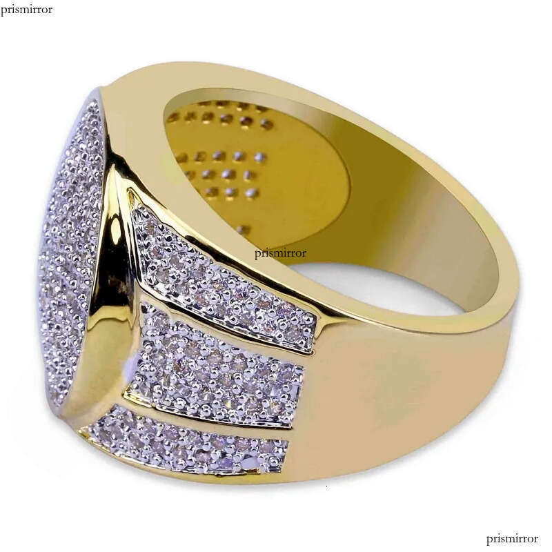 Mens Hip Hop Gold Jewelry Fashion Iced Out Ring Simulation Dia Rings For Men