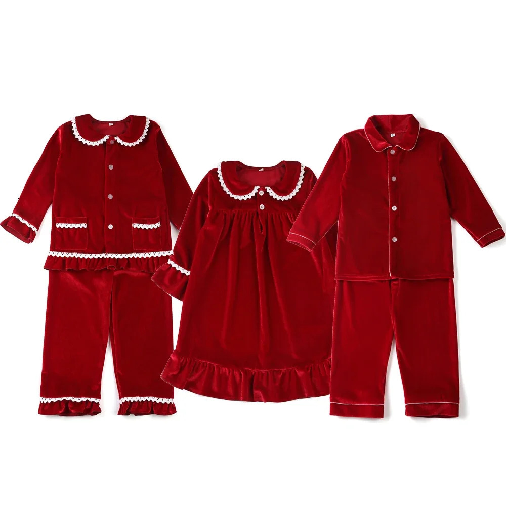 Ruffkids Red Velvet Boys Girls Baby Kids Pyjamas Loungewear Sibling Matching Family Pjs Outfits Winter Christmas Pajamas Sets 251014
