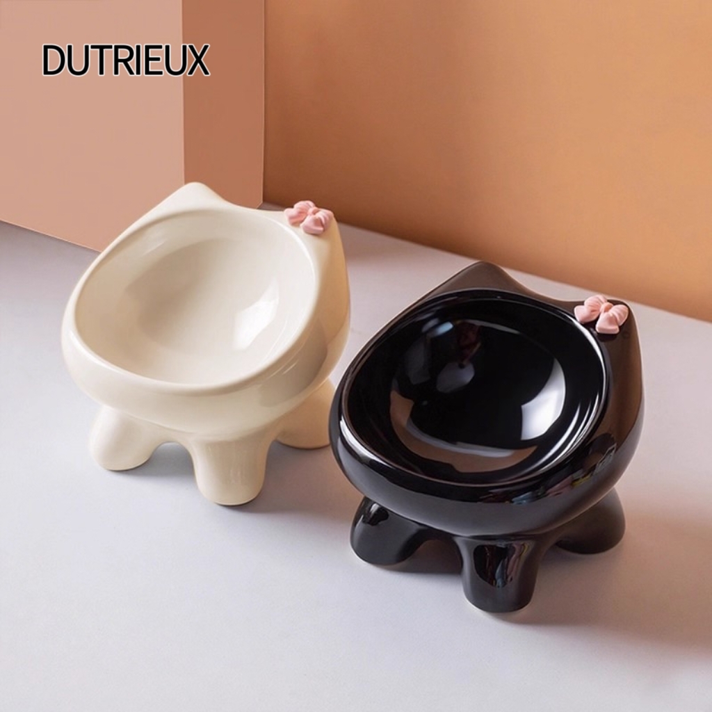 K3232 Wholesale creative high-legged ceramic pet bowl with neck protection, anti-bloating, oblique mouth, easy to clean and anti-knockover food bowl f