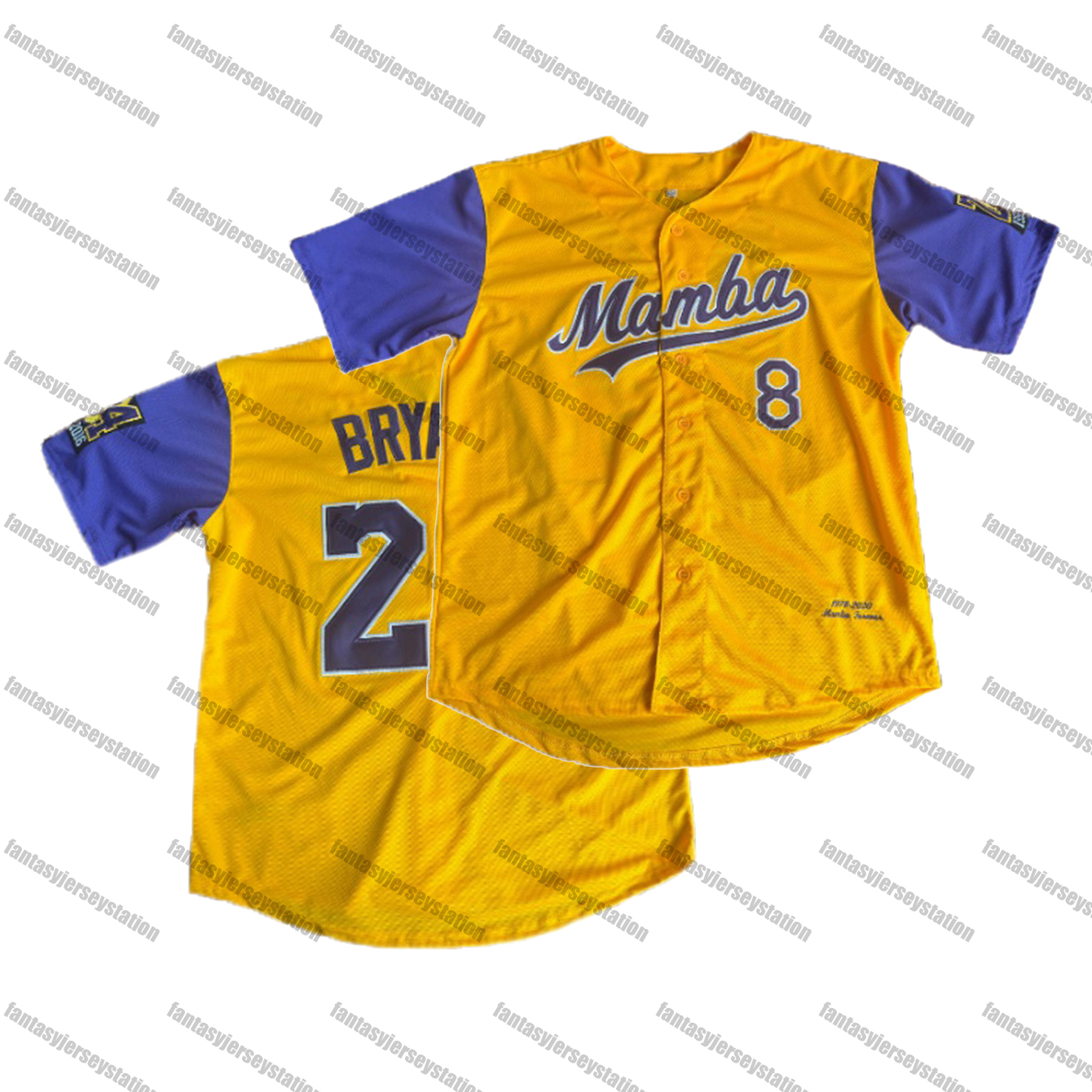 In Stock Mens 8-24 BRYANT Baseball Jerseys Yellow - Embroidered Stitched Jerseys Breathable Slight Stretch Polyester Short Sleeve Sports Top for Train