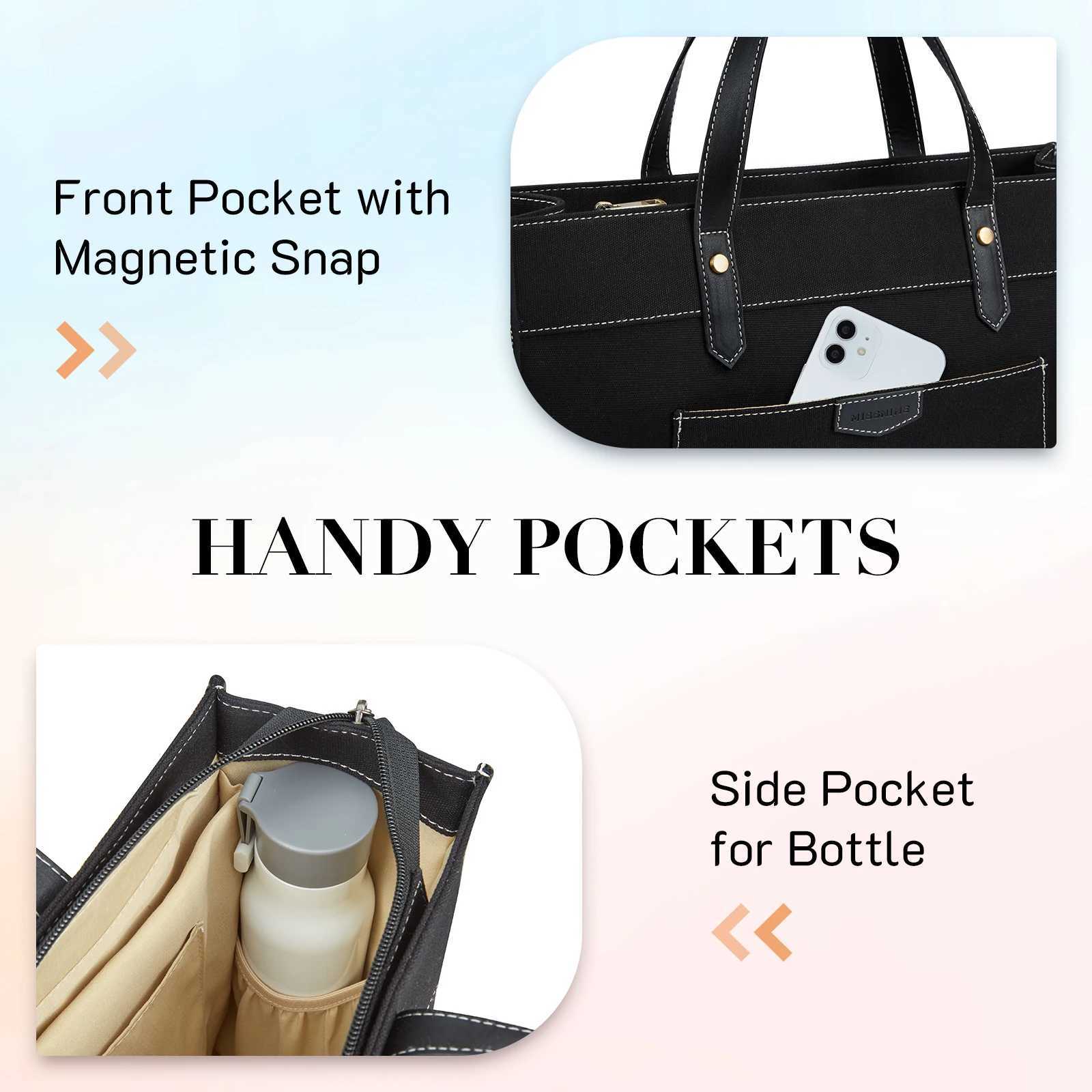 Missnine Women Briefcase Tote Bag Travel Office College Canvas Handbag 156 inch Laptop Bags For College Casual Work BusinessW251015