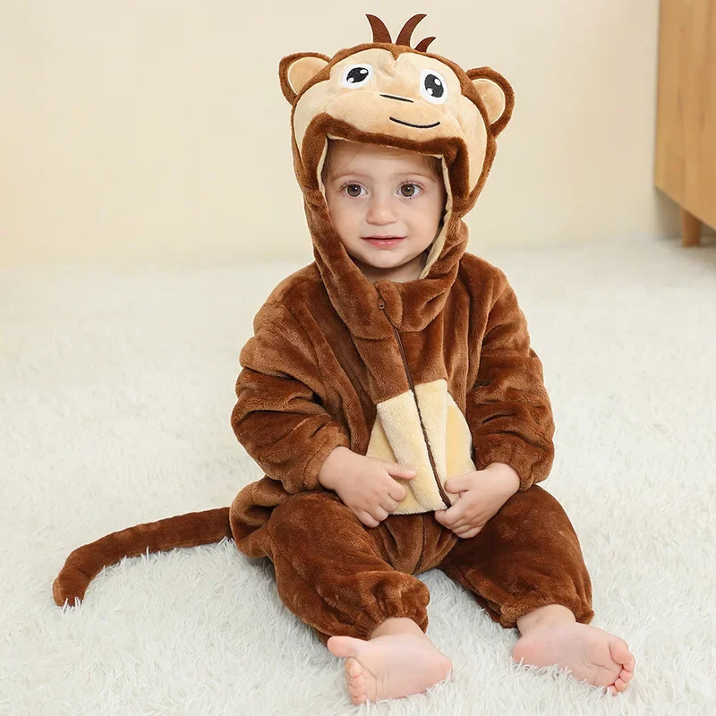 Kids Onesies Baby Rompers Winter Costume Flannel for Girl Boy Toddler Infant Clothes Animals Monkey Tiger Lion Unicorn Ropa Bebe 251014