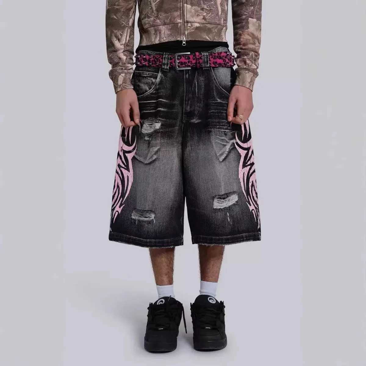 European and American fashion brand printed five quarter jeans American shorts hiphop style summer new style casual Jeans J251016