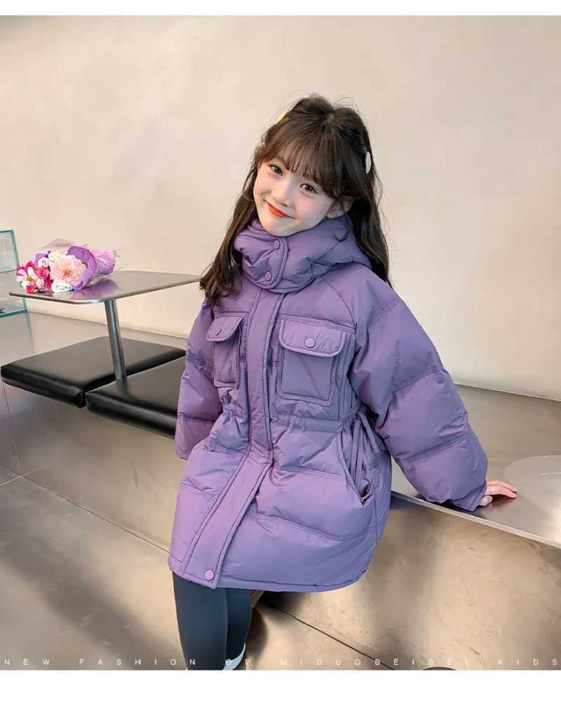 Winter Warm Girls Cotton Long Plain Hooded Zip Drawstring Puff Jackets School Kids Thick Coats Child Outfits Windbreaker 516 YrT251016
