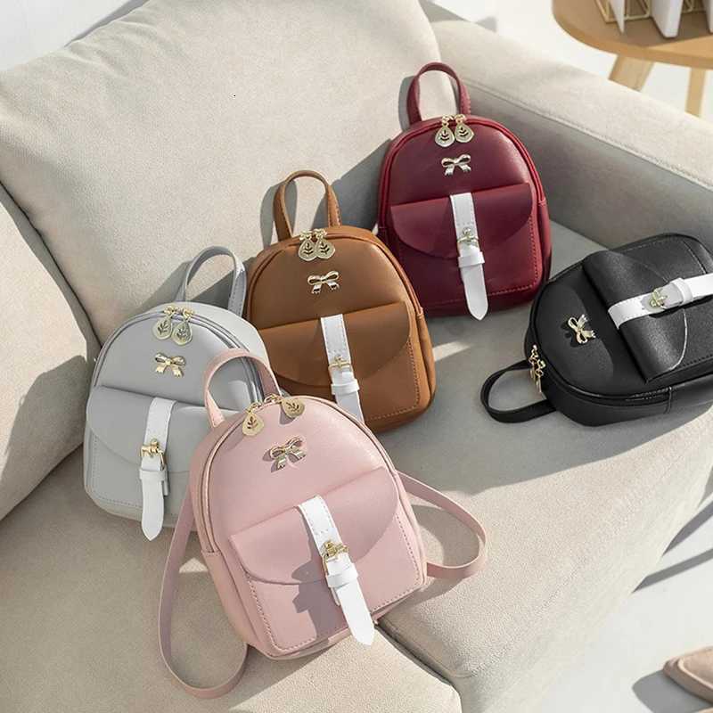 Womens Mini Backpack PU Leather Kawaii Backpack Cute Graceful Bagpack Small School Bags For Girls Bowknot Leaf HollowT251016
