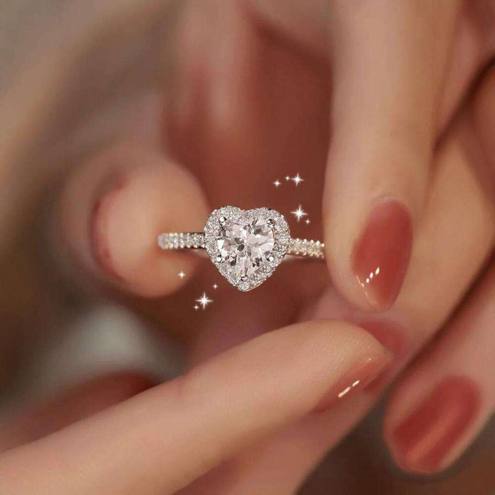 Live New Korean and Japanese Style Moissanite Simple Heart Ring Adjustable for Women ddmypluto
