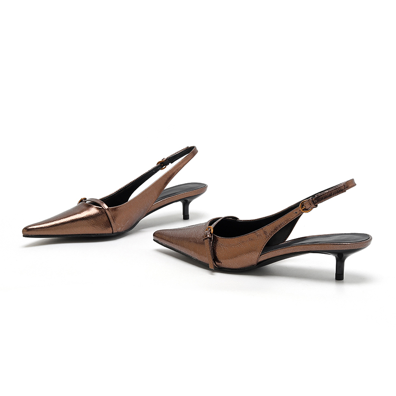 Women's Fashion Bronze Pointed Toe Stiletto Heel Slingback Pumps - Artificial Leather Slip-On High Heels-36232