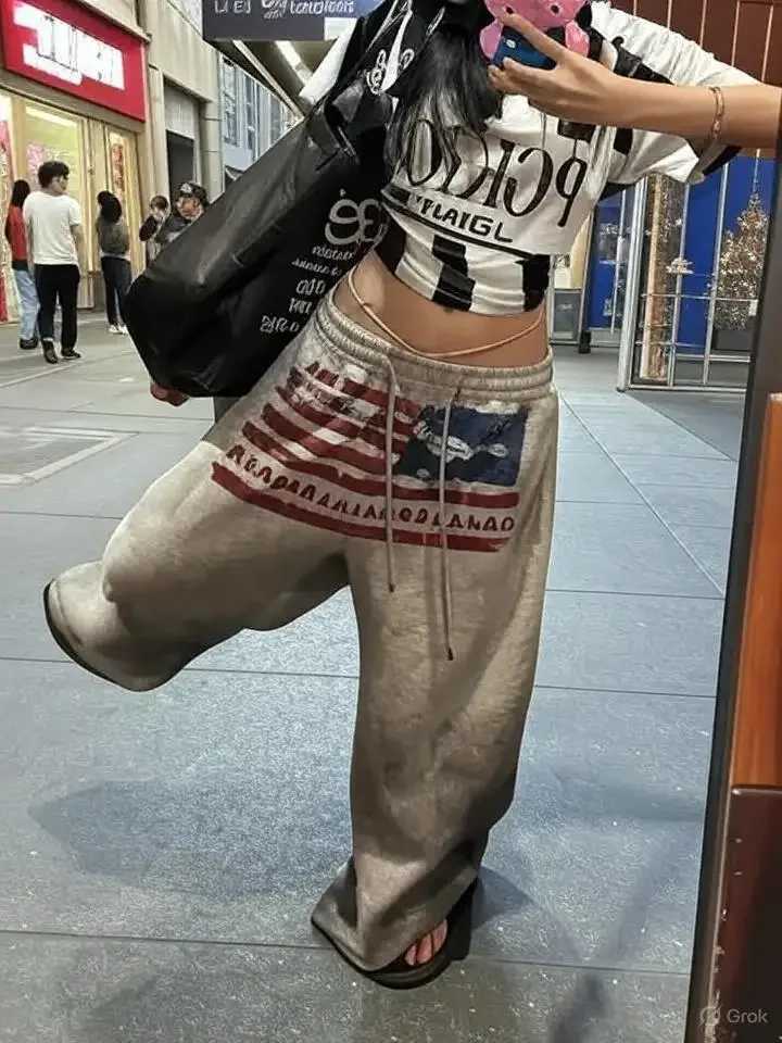 Autumn and Winter Patten Printed Pants Y2K Vintage Baggy Streetwear Straight Sportpant High Waist Casual Jogging Sweatpants J251203