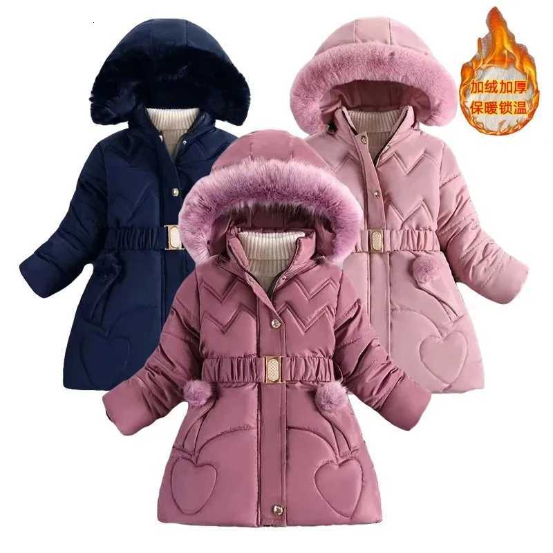 Girls Faux Fur Collar Jackets Winter Thick Warm Hooded Outerwear Kids Zipper Waterproof Christmas Long Coat Christmas ClothesT251016