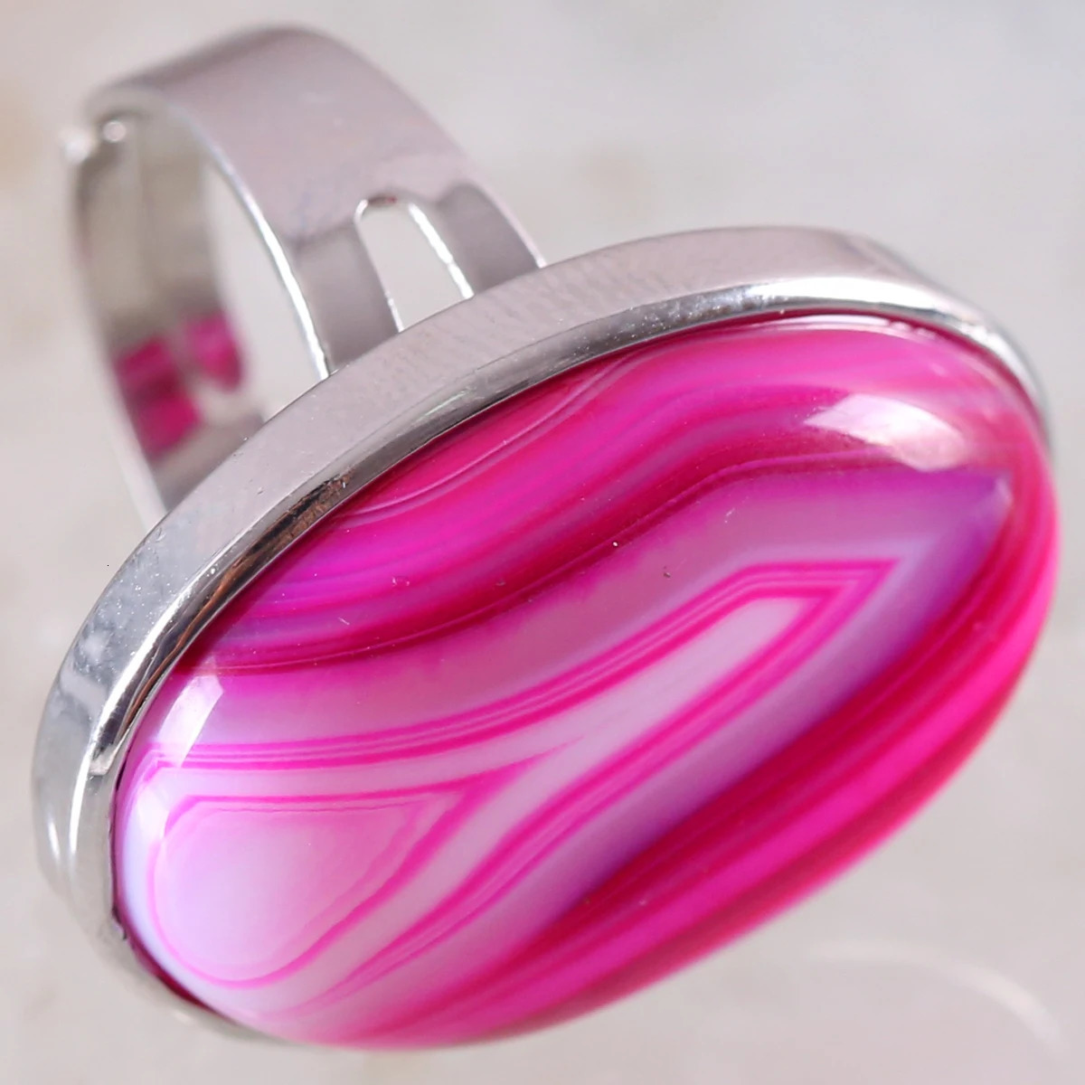 Pink Crystal Finger Ring Natural Stone Oval CAB Cabochon Bead White Opal Rhodonite Malachite Onyx Adjustable Ring For Women Man 251009