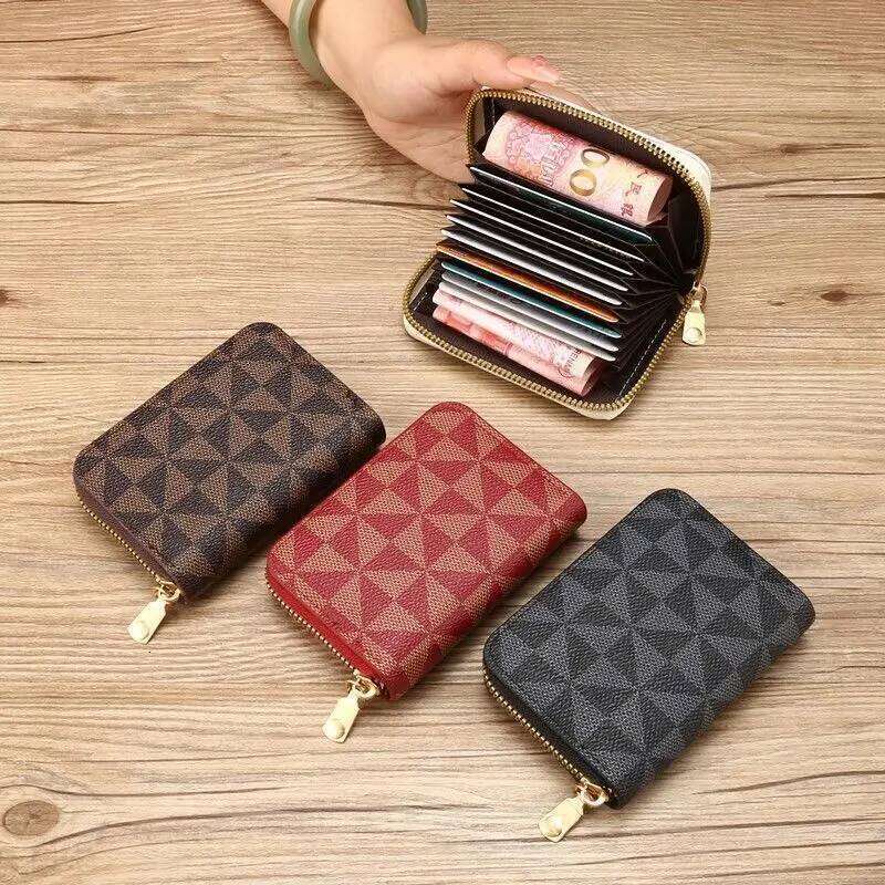 Lacel Urwebin Designer wallet Slant plaid zipper Multi-card position bag Women's small ultra-thin bank credit card holder Large capacity luxury w