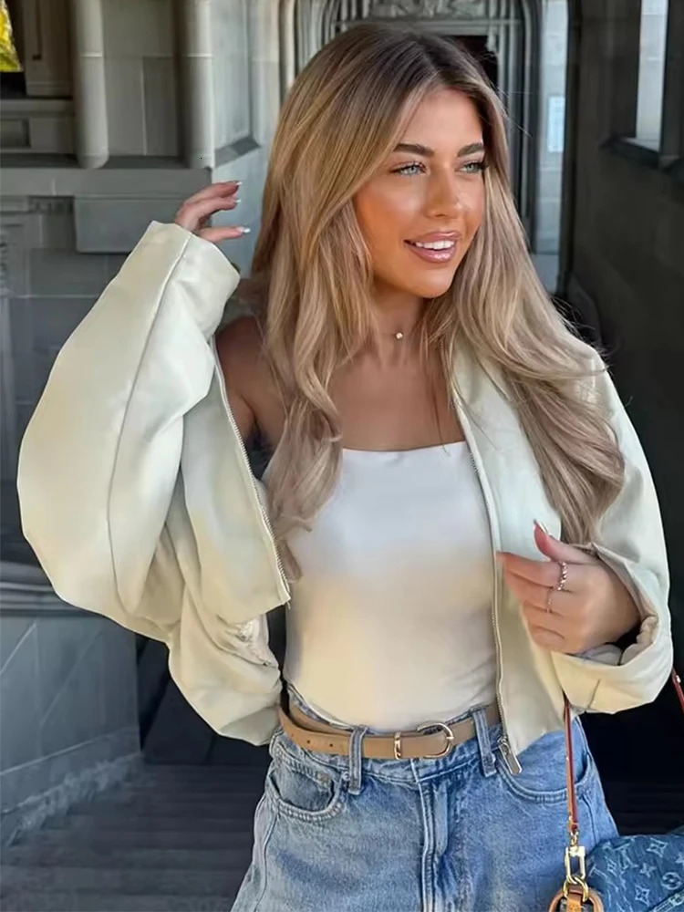 Women Vintage Leather Jacket Autumn Winter Fashion Short Coats Long Sleeve Zipper Jackets High Street Leisure 251013