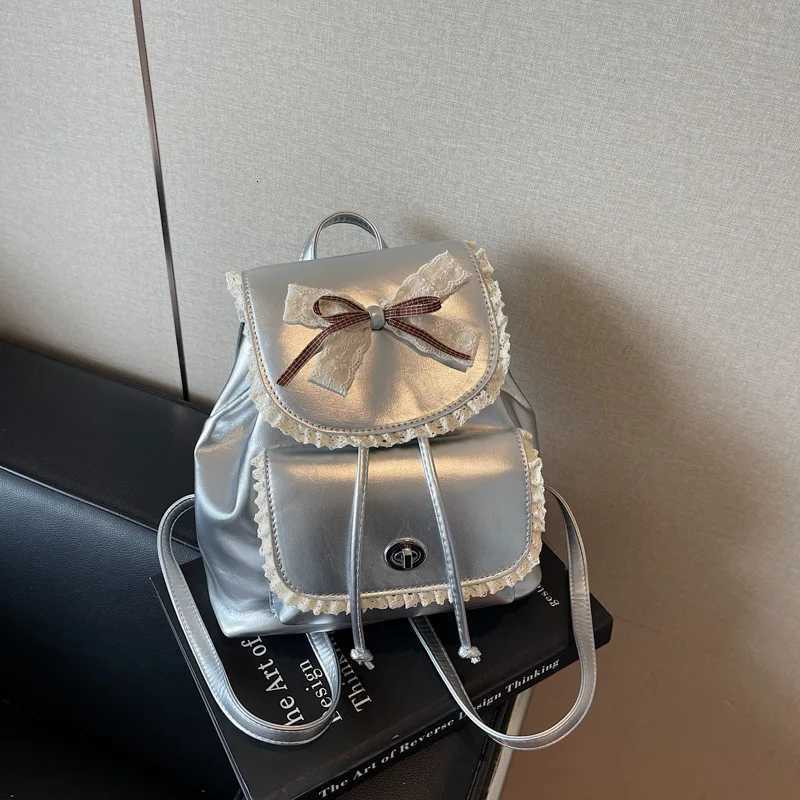 Bow Design Womens Small Leather Backpacks Ladies Fashion Silver Backpack For Girls Exquisite Lace Travel Sweet Cute Back PacksT251016