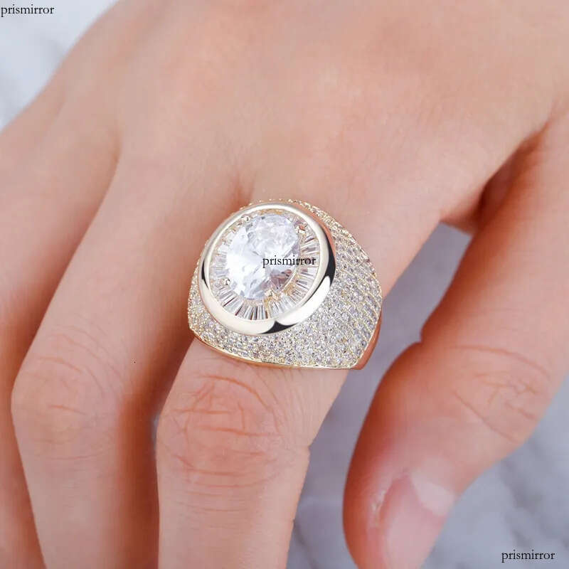 Mens Big Dia High Quality Gemstone Zircon Ring 14k Gold Rings Fashion Hip Hop Jewelry