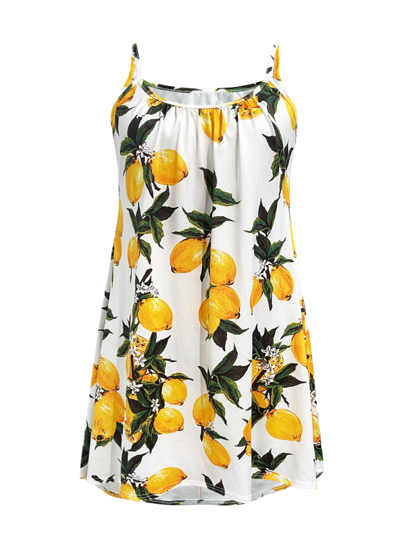 Women's Plus Size Spring Summer New Vacation Lemon Printed Spaghetti Strap Milk Silk Casual Dress - Yellow-YL25208