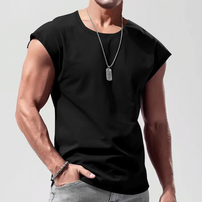 Mens Sleeveless Tshirt for Summer Leisure Sports Loose Mens Breathable Tank Top 251015