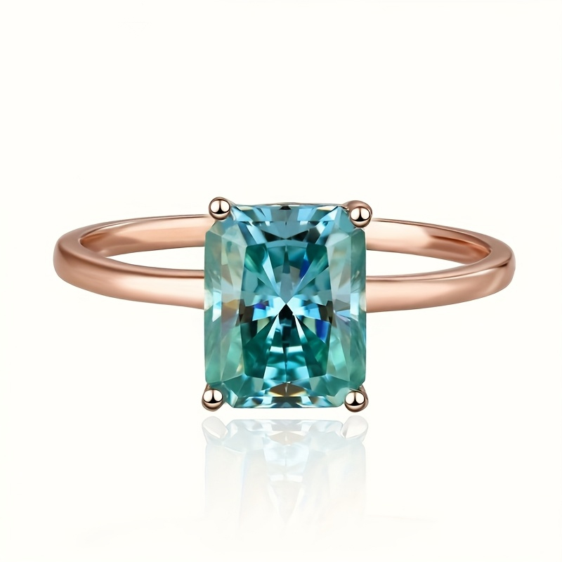 MT 3CT 7x9mm Millimeter Radiant Cut Blue Green and White Moissanite 925 Sterling Silver Ring White Gold Plated Engagement Playing Card Ring High Quali