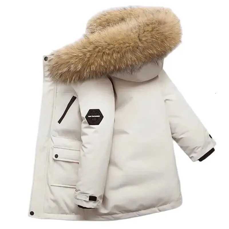 Kids Boys Christmas Jacket Winter Warm MidLength Coat Fur Collar Hooded Zipper Outerwear Teenage Snowsuit Sports Casual ClothesT251016