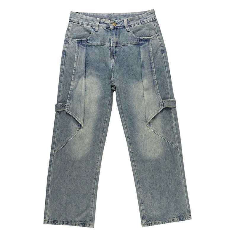 High street retro vintage jeans mens loose straight leg wide leg street fashion Japanese trendy pants J2510161