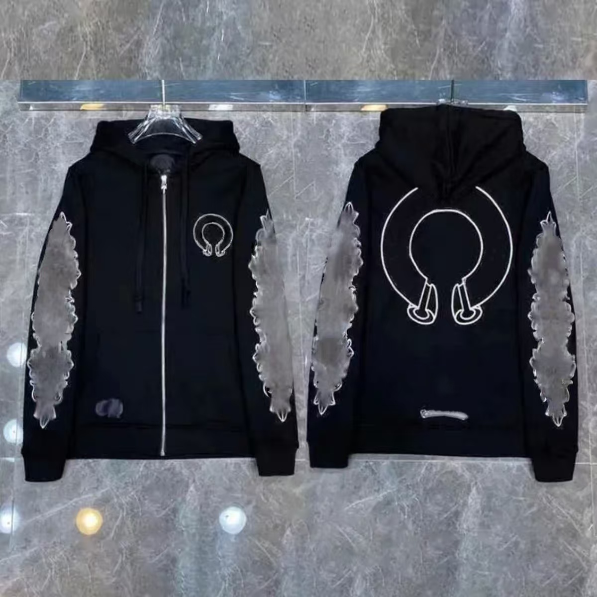 Mens Hoodies Designer Hoodie Sanskrit Embroidery Hoodies Men Jackets Long Sleeves Jackets Loose Outwear Coats Hoody Men Woman Streetwear Zip Up Sweatshirts US Size