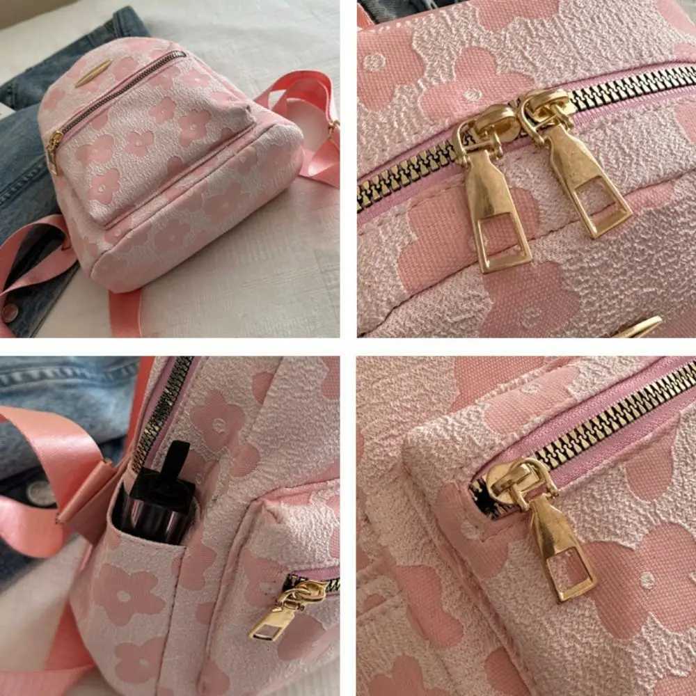 Trendy Canvas Flower Backpack Pu Leather Floral Students Schoolbag Korean Style Handbag Travel Bag TravelT251016