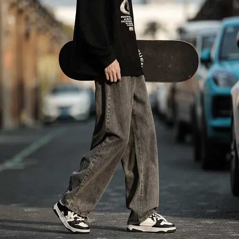 New Mens Y2K Flower Printed Baggy Jeans 2025 Streetwear American Casual Denim Wideleg Pants Hombre Vintage Straight Trousers J251016