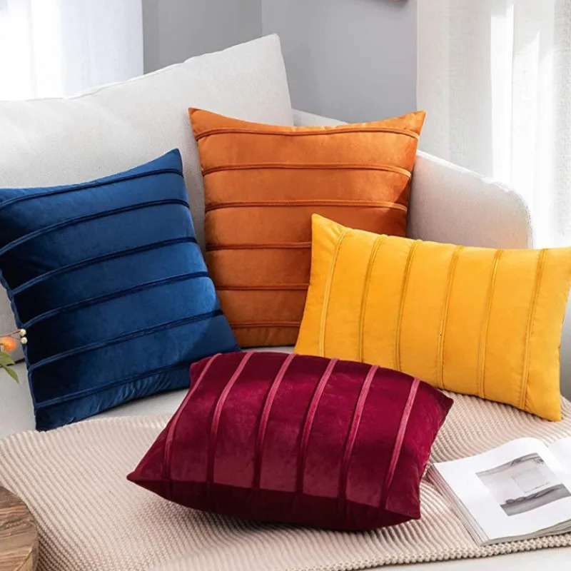 Fall Solid Striped Velvet Pillowcase Couch Chair Cushion Cover Throw Pillow for Seasonal Autumn 30x50cm 45x45cm Christmas Gift 251016
