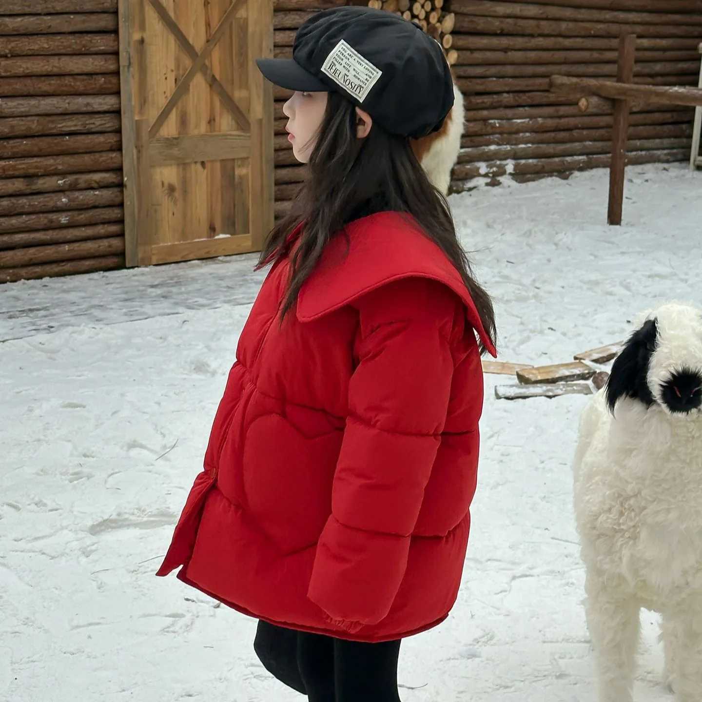 Girls Coat 2024 Winter New Childrens Clothing Girl Baby Foreign Red Love Pocket Cottonpadded Jacket Casual Simple and LovelyT251016