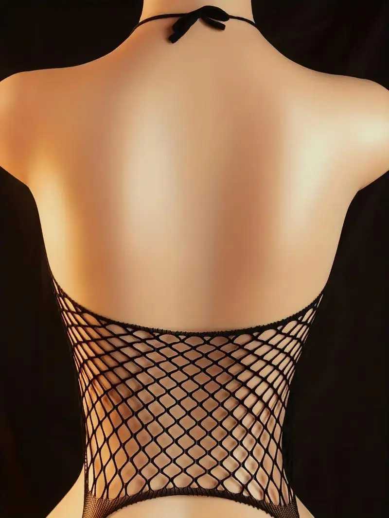 Sexy Lingerie Women Porn Halter Bodystocking Mesh Underwear Open Crotch Fishnet Full Bodysuit Crotchless Erotic Tight For Sex W251016