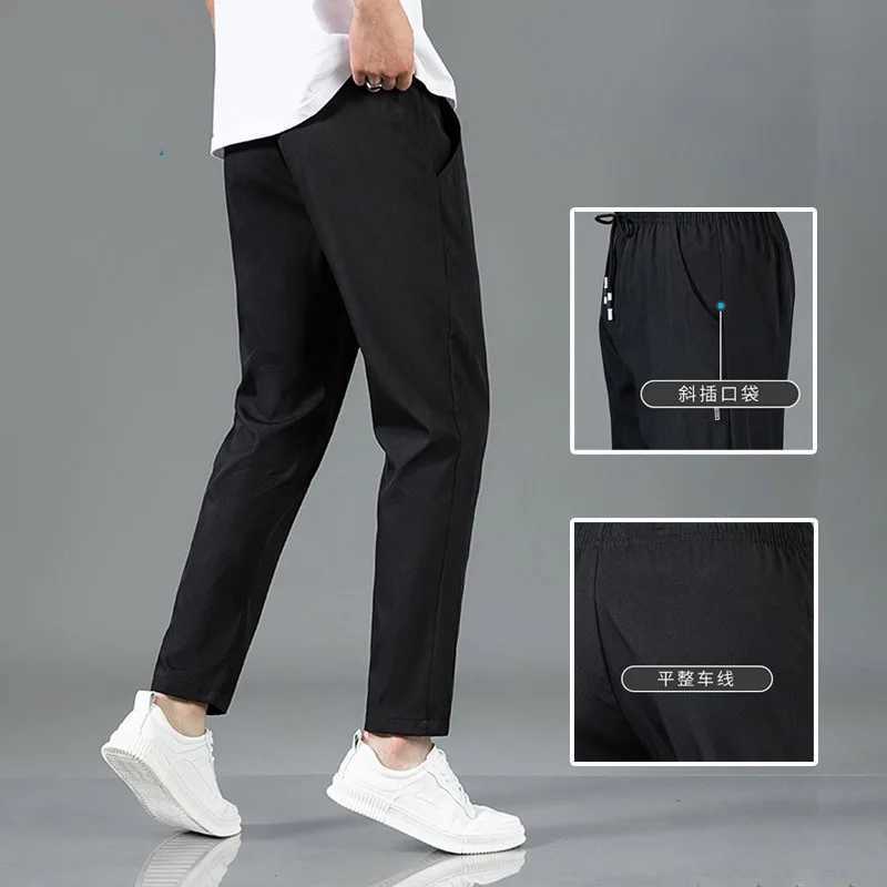 Summer Ice Silk Mens Pants Black Gray Thin Business Casual Pants Plus Size Outdoor Elastic Breathable Straight Leg Sweatpants J251203
