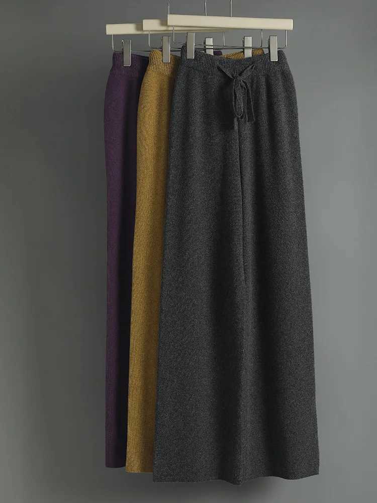 CHICUU Women Cashmere Pants Autumn Winter Wide Leg Pants Full Length 100 Merino Wool Knitwear Basic Simple Trousers Korean W251015