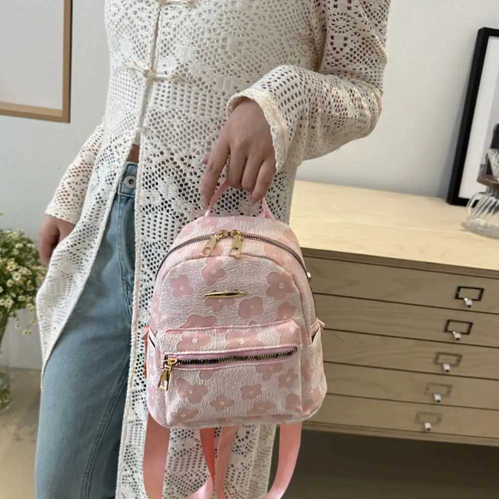 Trendy Canvas Flower Backpack Pu Leather Floral Students Schoolbag Korean Style Handbag Travel Bag TravelT251016