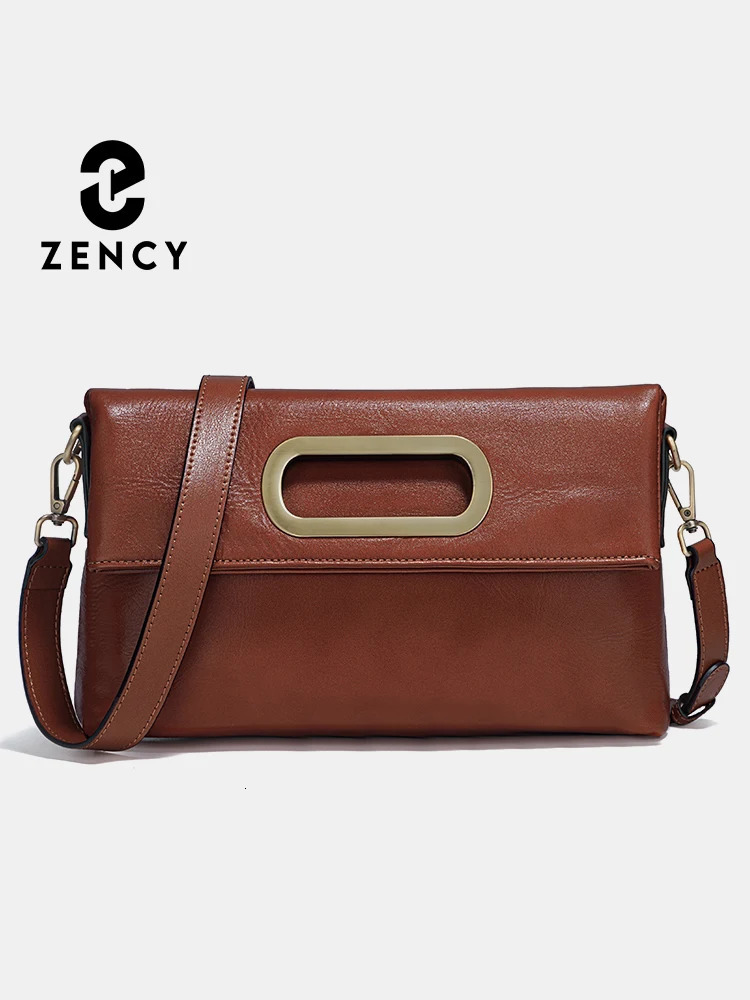 Zency Genuine Leather Vintage ner Handbag For Women Large Capacity Shoulder Bag Brown Crossbody Tote Purse 251014