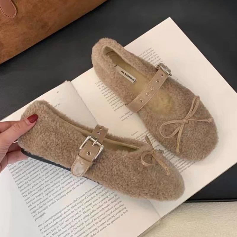 Fur Women Flats Shoes Bow Suede Loafers Short Plush Casual Sport Shoes Winter Woman Sneakers Fashion Walking Zapatos 251013